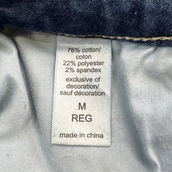 M Jeans By Maurices Womens Size M Reg Blue Denim Jeans Red Plaid Cuff Med Wash - Picture 7 of 15